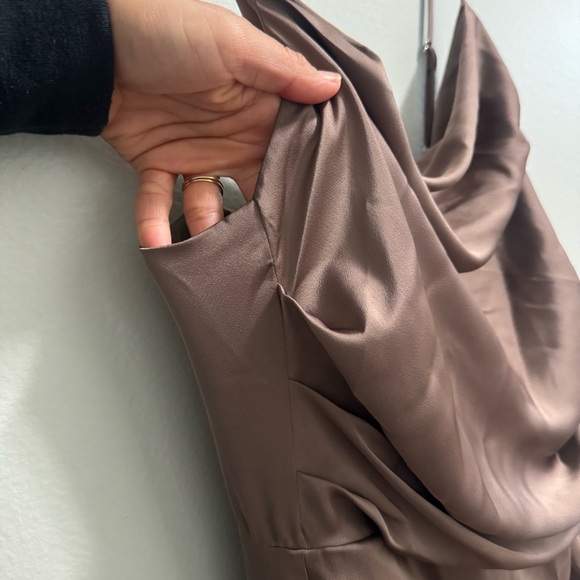 Birdy Grey Lydia Dress in Shiny Satin Mocha Size Small - Picture 4 of 14